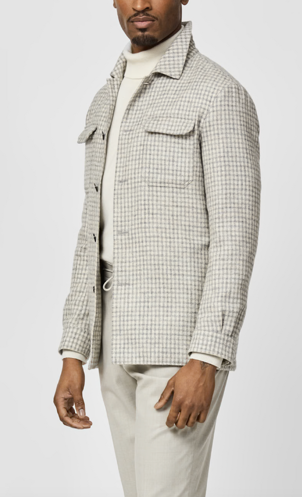 Ferla Ivory Merino Wool & Alpaca Blend with Light Grey Gingham