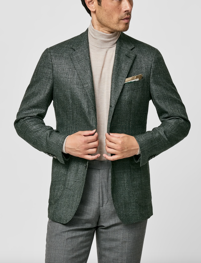 Cerruti Evergreen Merino Wool & Silk Basketweave
