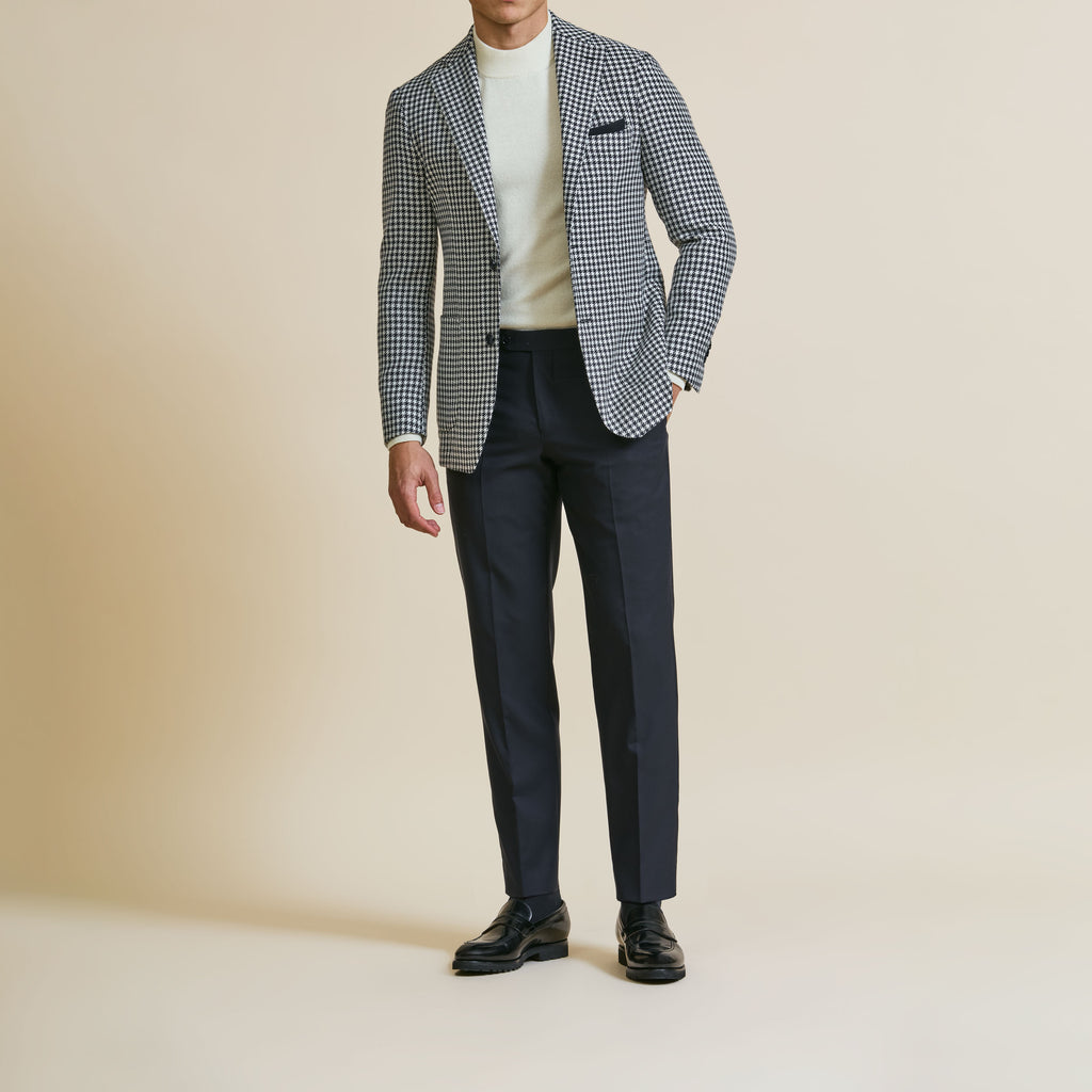 Ferla Midnight Blue & Off White Merino Wool, Baby Alpaca & Silk Houndstooth