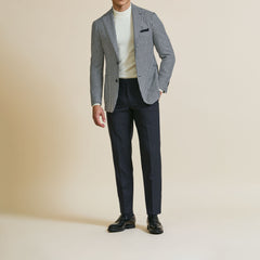 Ferla Midnight Blue & Off White Merino Wool, Baby Alpaca & Silk Houndstooth