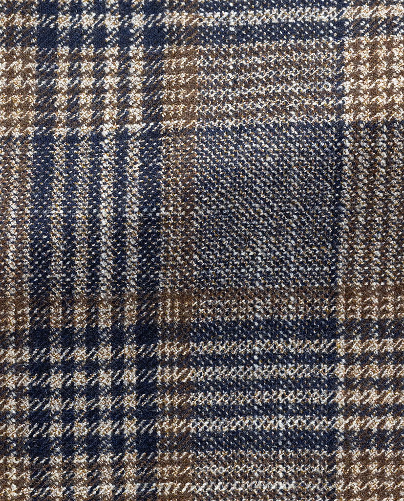 Loro Piana SILK AIR Navy Blue & Chestnut Brown Merino Wool, Silk & Cashmere Glencheck