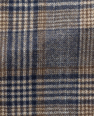 Loro Piana SILK AIR Navy Blue & Chestnut Brown Merino Wool, Silk & Cashmere Glencheck