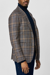 Loro Piana SILK AIR Navy Blue & Chestnut Brown Merino Wool, Silk & Cashmere Glencheck
