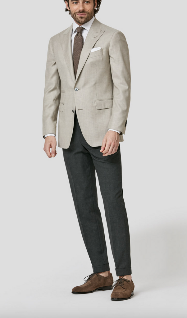 Loro Piana AUSTRALIS Taupe S150 Wool with Ivory Micro Design