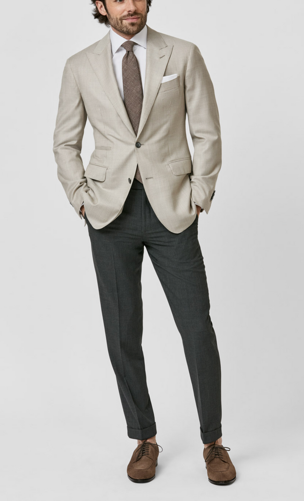 Loro Piana AUSTRALIS Taupe S150 Wool with Ivory Micro Design