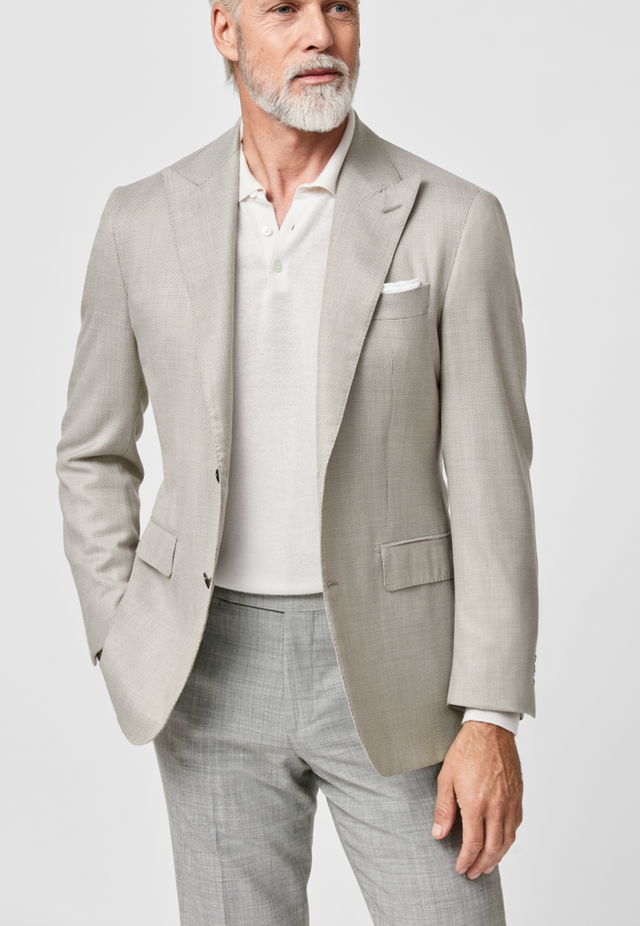 Loro Piana AUSTRALIS Taupe S150 Wool with Ivory Micro Design