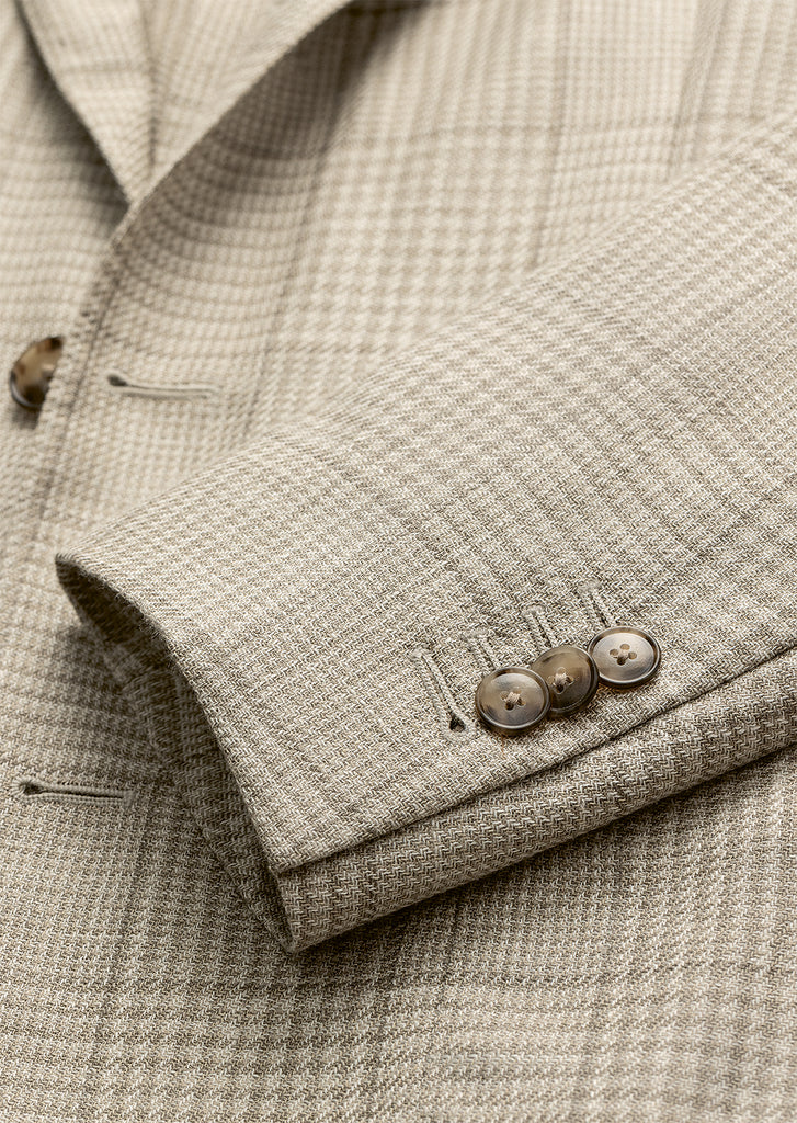 Loro Piana SUMMERTIME Sand Wool, Silk & Linen With Grey Check