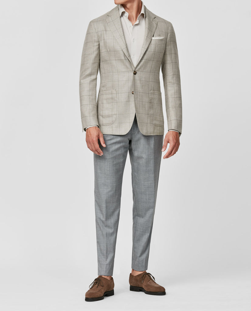 Loro Piana SUMMERTIME Sand Wool, Silk & Linen With Grey Check