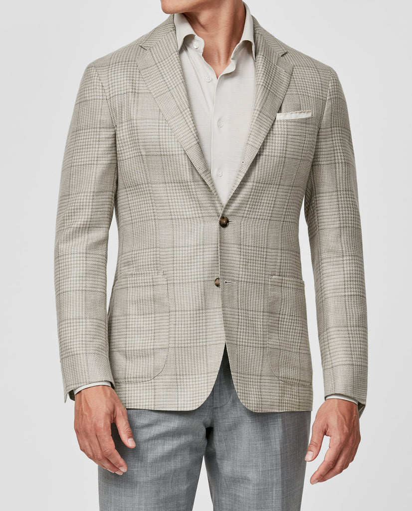 Loro Piana SUMMERTIME Sand Wool, Silk & Linen With Grey Check