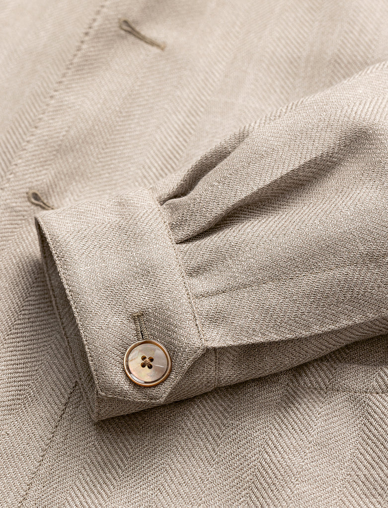 Di Pray Light Beige Wool & Silk Linen Herringbone