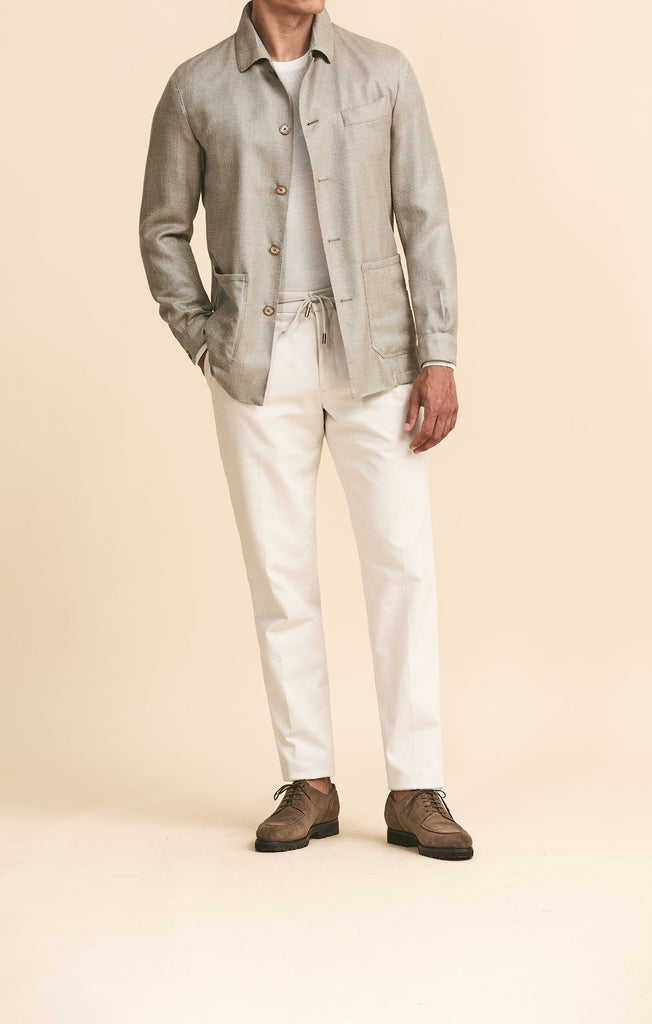 Di Pray Light Beige Wool & Silk Linen Herringbone