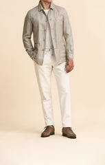 Di Pray Light Beige Wool & Silk Linen Herringbone