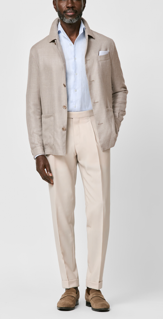 Di Pray Light Beige Wool & Silk Linen Herringbone