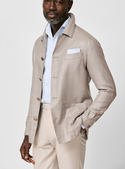 Di Pray Light Beige Wool & Silk Linen Herringbone