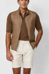 Di Pray Caramel Wool, Silk & Linen Twill Vest / Bodywarmer