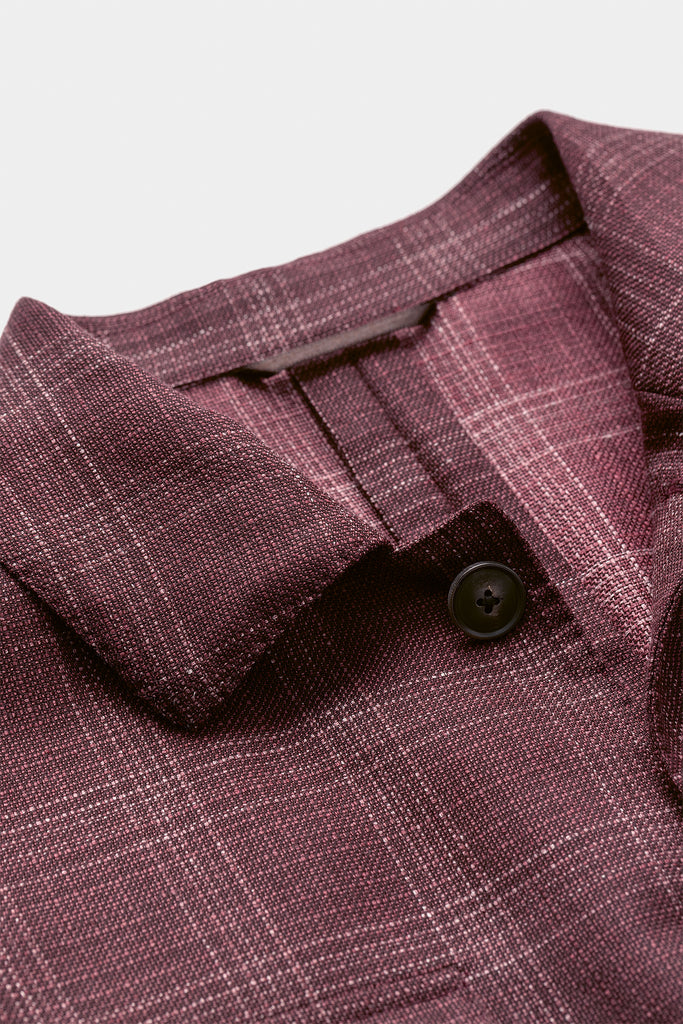 Fratelli Tallia di Delfino Aubergine Wool, Silk & Linen with Subtle Check