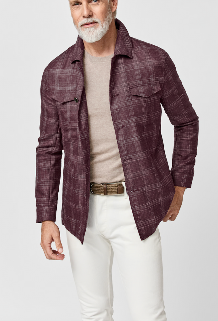 Fratelli Tallia di Delfino Aubergine Wool, Silk & Linen with Subtle Check