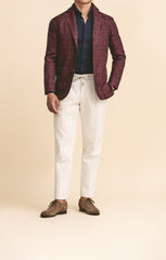 Drago Burgundy Wool, Silk & Linen Glencheck with Black Overcheck