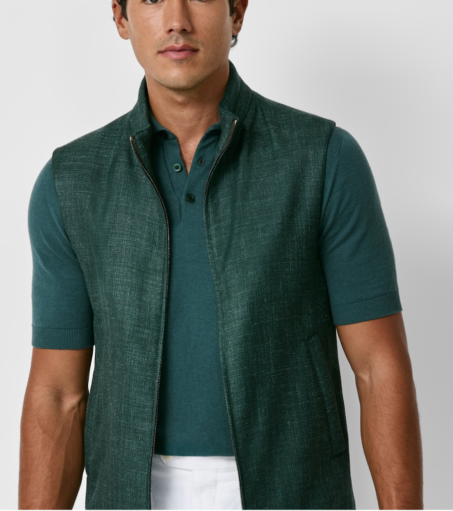 Loro Piana SUMMERTIME Bottle Green Wool, Silk & Linen Open Weave Vest / Bodywarmer