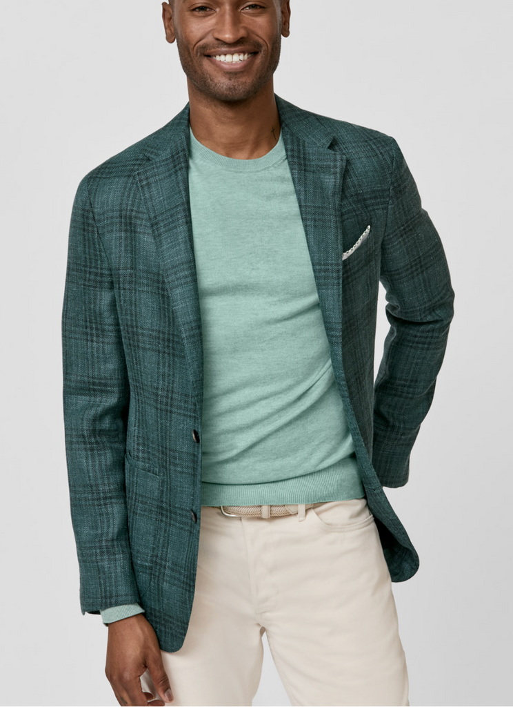 Drago Bottle Green Wool, Silk & Linen with Dark Green Overcheck