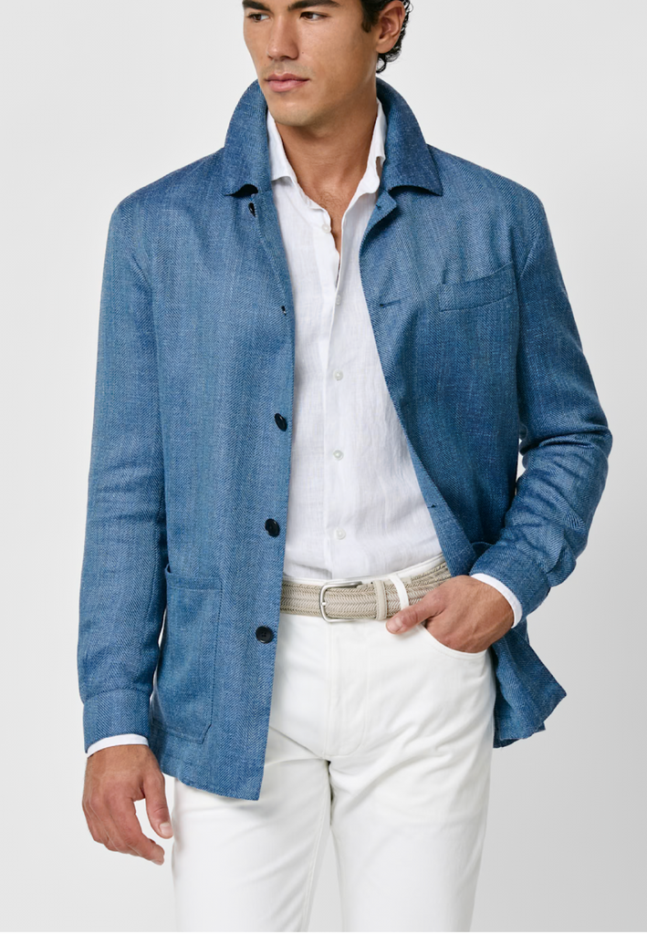 Di Pray Cobalt Wool, Silk & Linen Herringbone