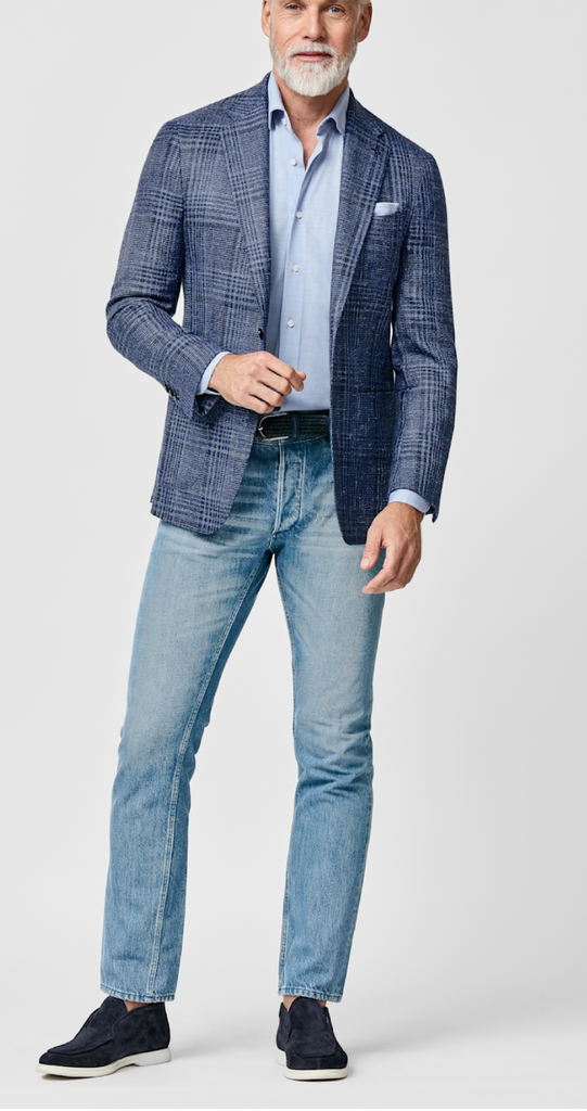 Loro Piana SUMMERTIME Indigo Wool, Silk & Linen with Navy Glencheck