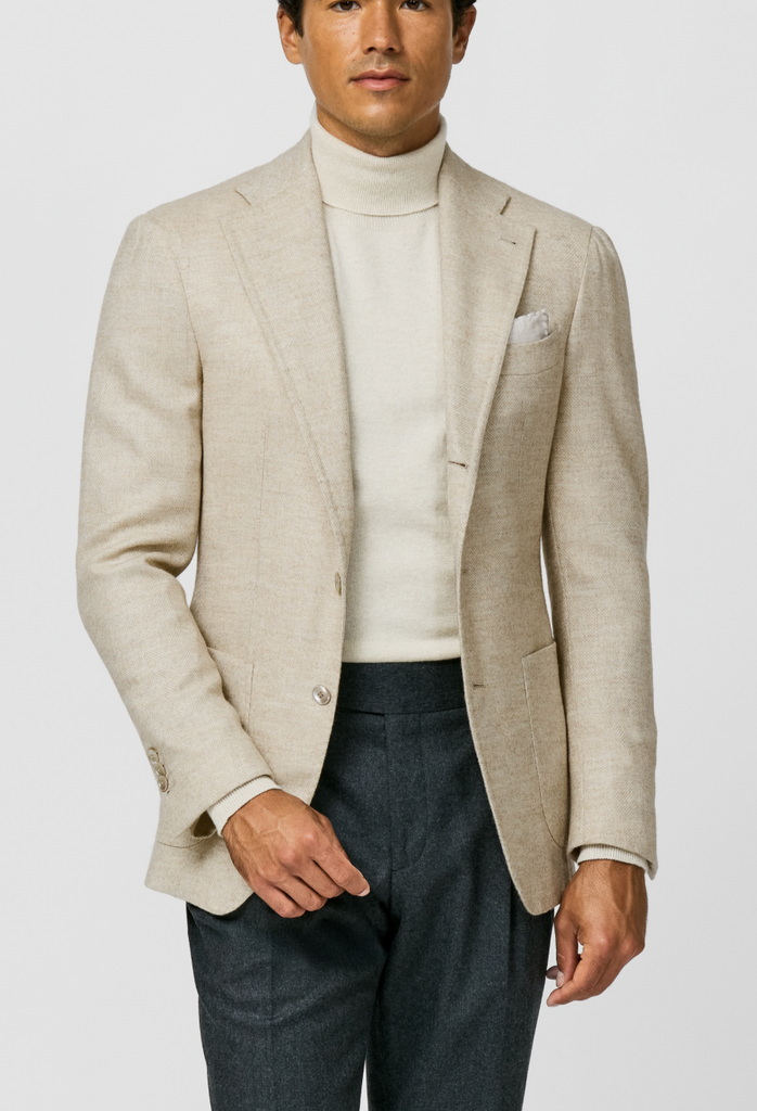 Ferla Ivory & Cream Merino Wool & Baby Alpaca Herringbone