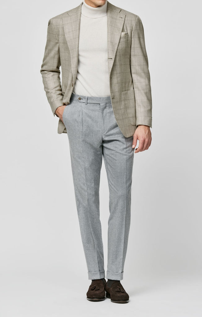 Loro Piana PECORA NERA Ivory & Taupe S120 Merino Wool Glencheck