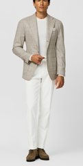 Loro Piana PECORA NERA Ivory & Taupe S120 Merino Wool Glencheck