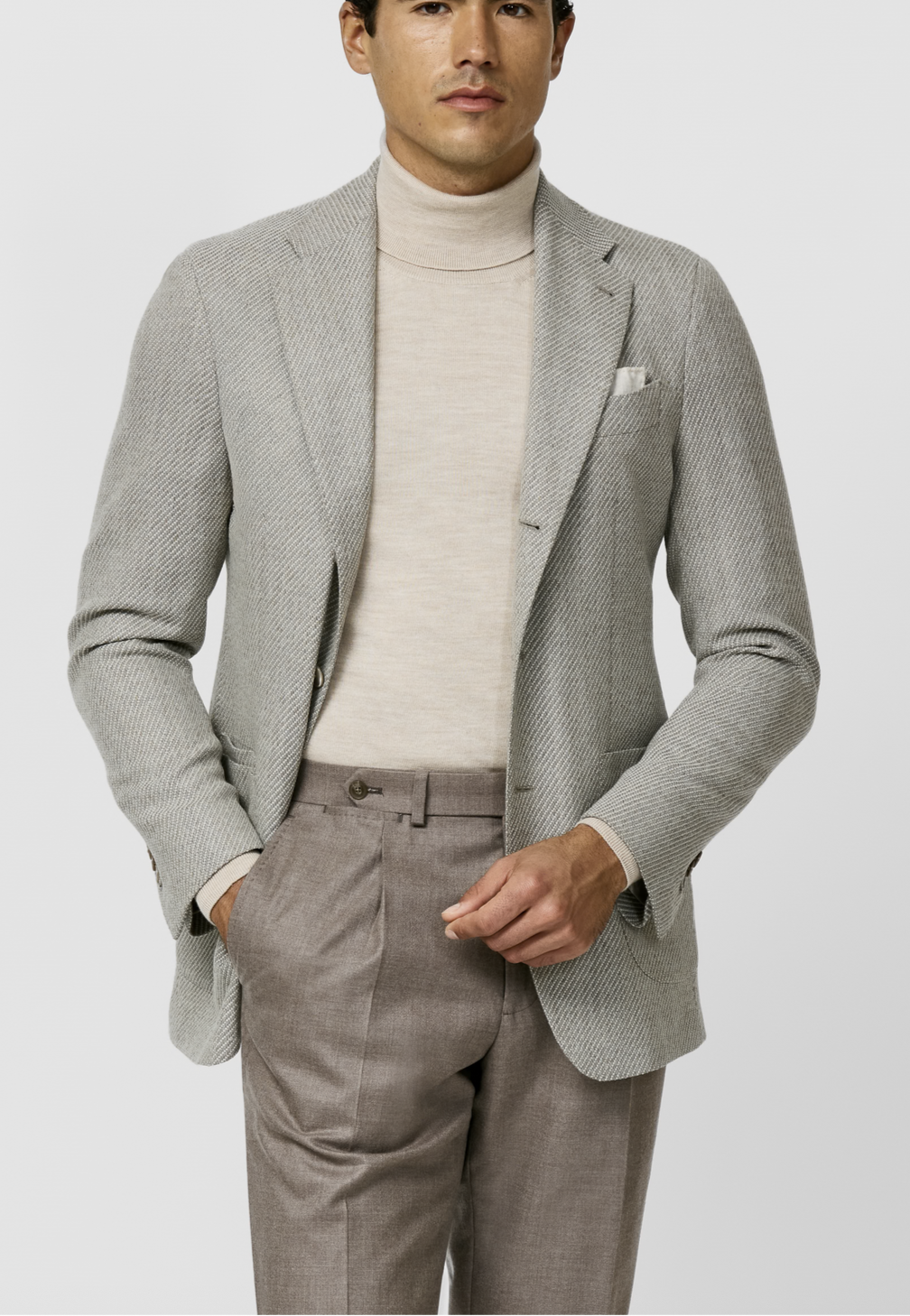 Loro Piana JERSELY Light Grey & Taupe Stretch Merino Wool Coarse Twill