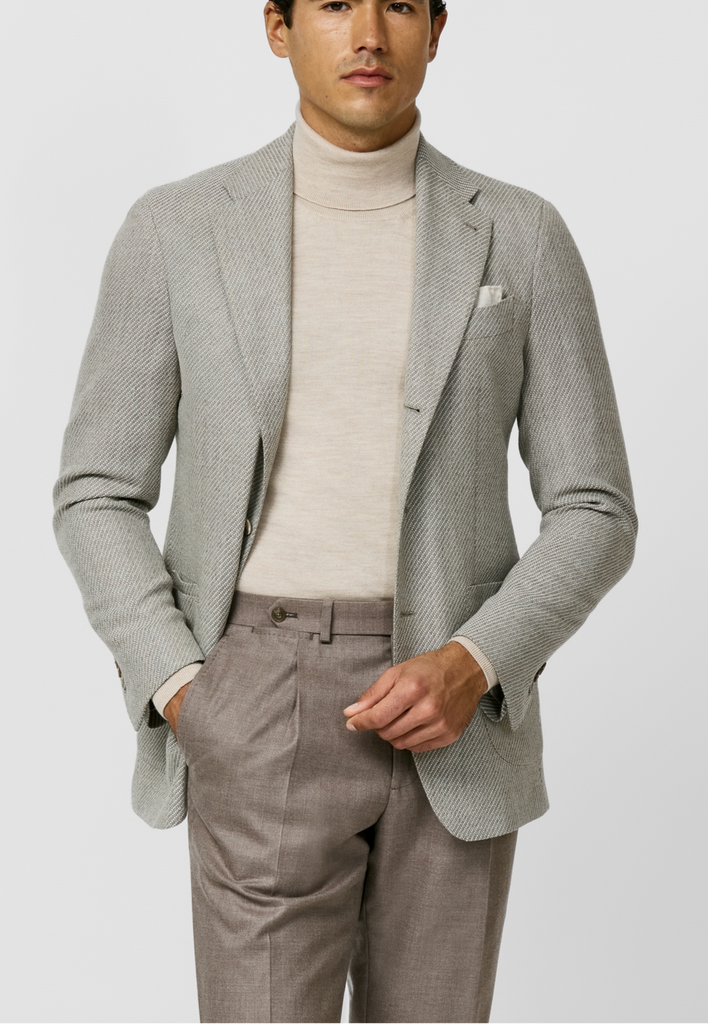 Loro Piana JERSELY Light Grey & Taupe Stretch Merino Wool Coarse Twill