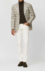 Loro Piana Bone Sharkskin Wool Silk Cashmere With Dark Brown Windowpane Inspiration