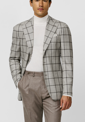 Loro Piana SILK AIR Bone Sharkskin Wool, Silk & Cashmere with Dark Brown Windowpane