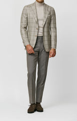 Loro Piana Oatmeal Wool Silk Cashmere With Taupe Double Windowpane Inspiration