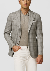 Loro Piana SILK AIR Oatmeal Wool, Silk & Cashmere Sharkskin with Taupe Double Windowpane