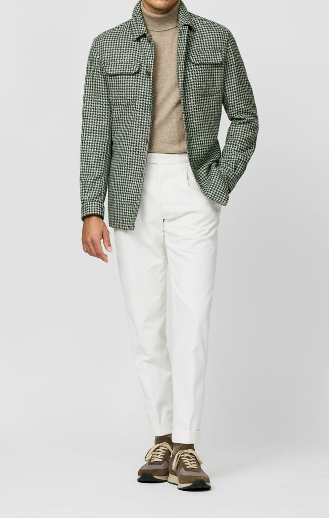 Ferla Jade Green & Bone Merino Wool, Baby Alpaca & Linen Houndstooth