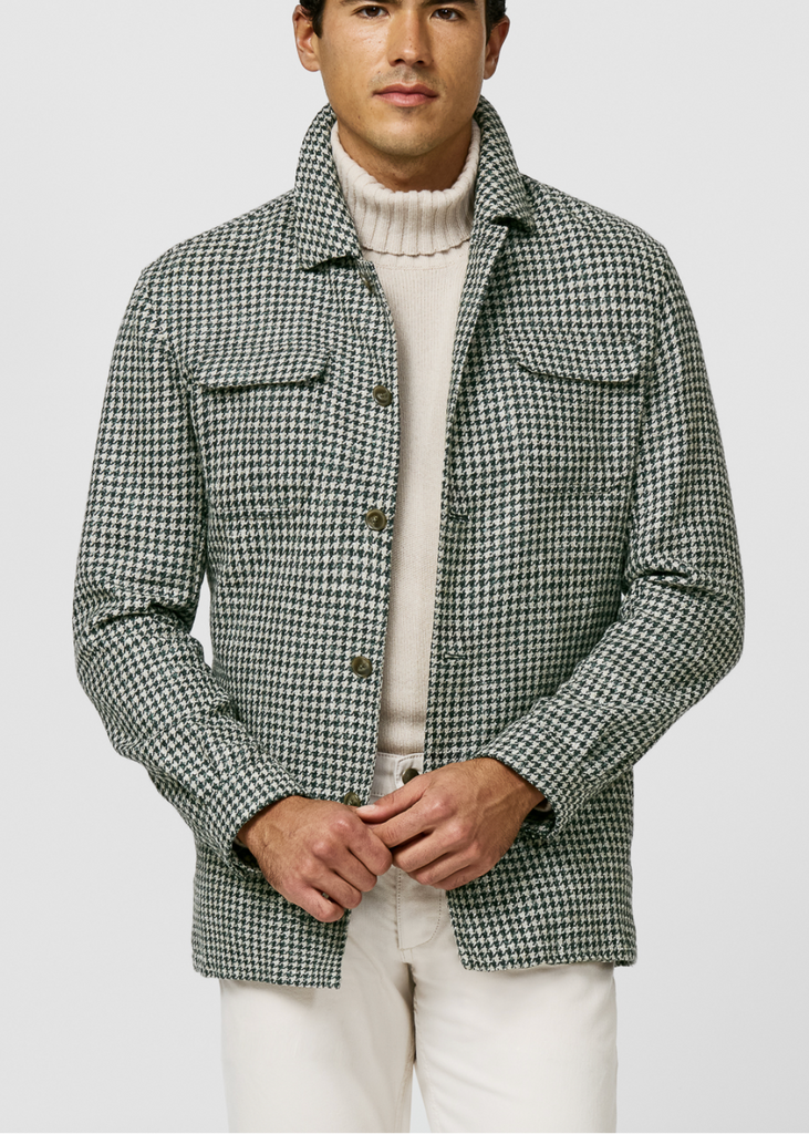 Ferla Jade Green & Bone Merino Wool, Baby Alpaca & Linen Houndstooth