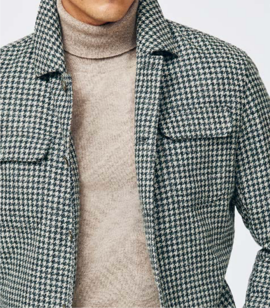 Ferla Jade Green & Bone Merino Wool, Baby Alpaca & Linen Houndstooth