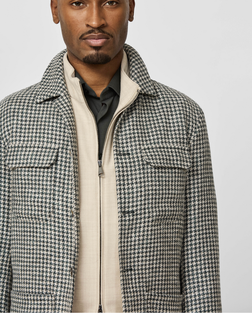 Ferla Jade Green & Bone Merino Wool, Baby Alpaca & Linen Houndstooth