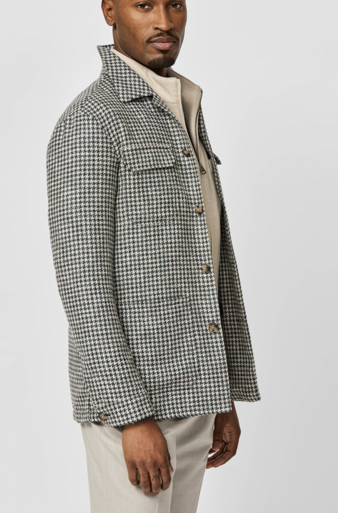 Ferla Jade Green & Bone Merino Wool, Baby Alpaca & Linen Houndstooth