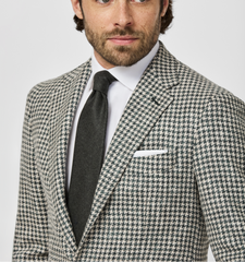 Ferla Jade Green & Bone Merino Wool, Baby Alpaca & Linen Houndstooth