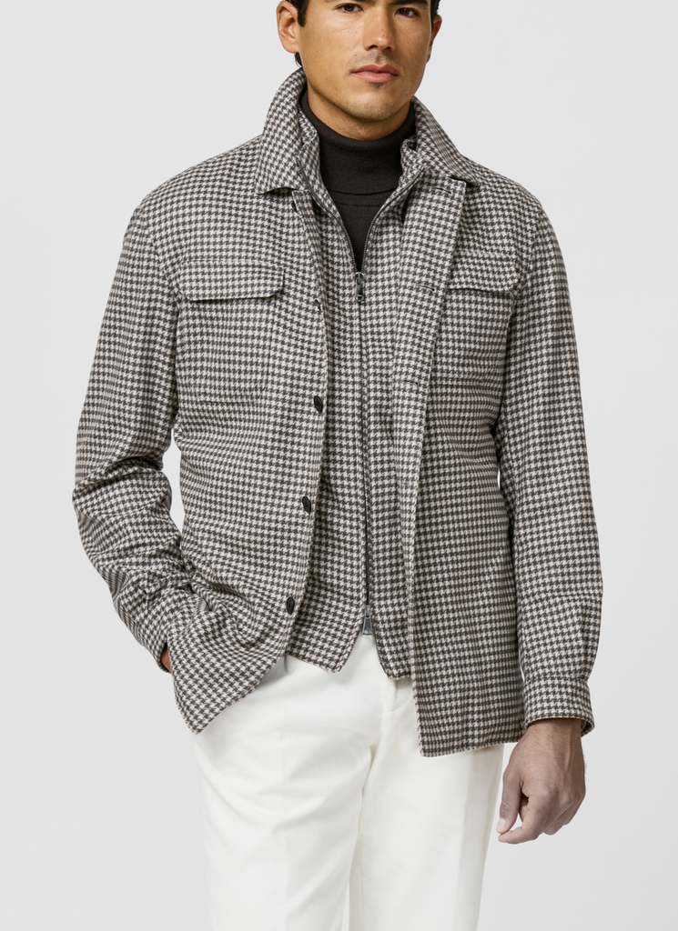 Loro Piana WISH Sand & Coffee Brown Wool & Cashmere Houndstooth