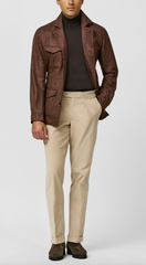 Drago Rust Brown Mélange Wool, Silk & Linen Subtle Herringbone