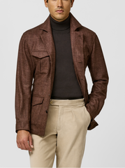 Drago Rust Brown Mélange Wool, Silk & Linen Subtle Herringbone