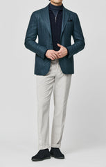 Drago Petrol Mélange Wool Silk Linen Subtle Herringbone Inspiration