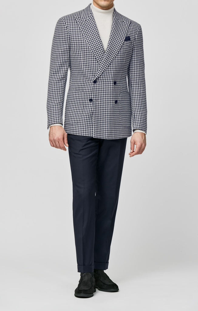 Ferla Midnight Blue & Off White Merino Wool, Baby Alpaca & Silk Houndstooth