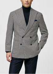 Ferla Midnight Blue & Off White Merino Wool, Baby Alpaca & Silk Houndstooth