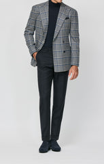 Loro Piana Navy Sand Wool Cashmere Houndstooth With Royal Blue Windowpane Inspiration
