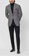 Loro Piana WISH Navy & Sand S170 Merino Wool & Cashmere Houndstooth with Royal Blue Windowpane