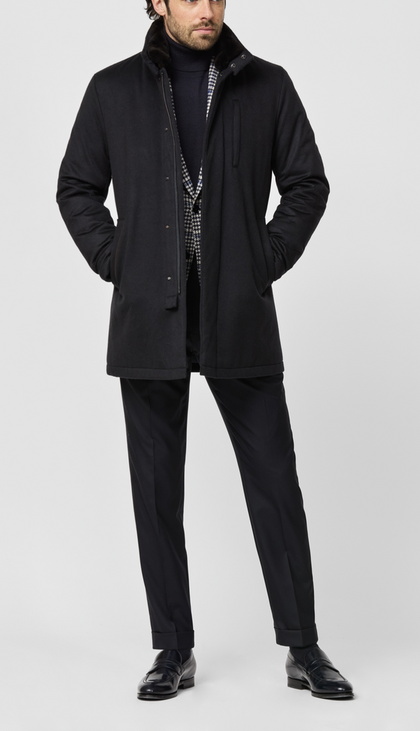 Loro Piana WISH Navy & Sand S170 Merino Wool & Cashmere Houndstooth with Royal Blue Windowpane